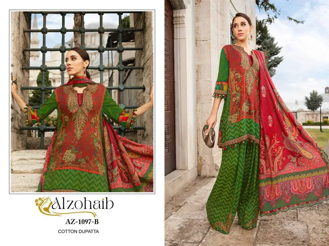 Alzohaib Az 1097 Embroidery Patch Cotton Pakistani Suits Wholesale Shop In Surat
